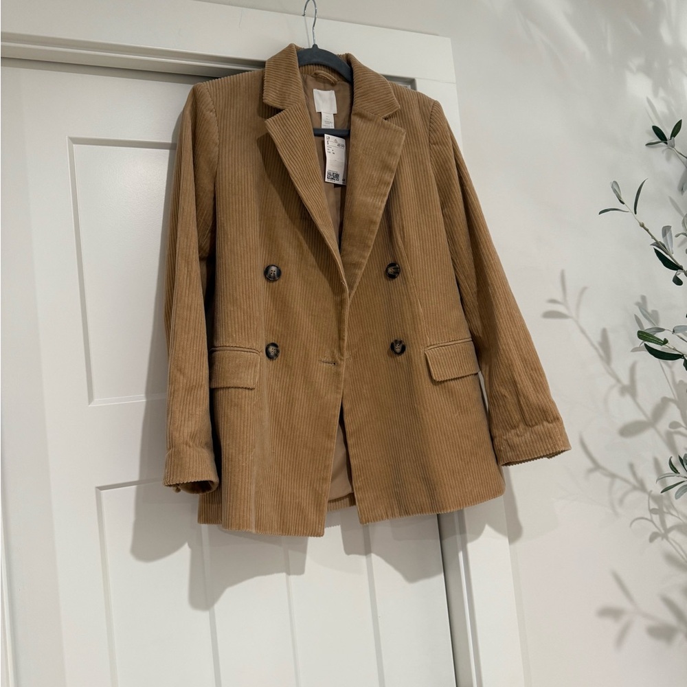 H&M Tan Corduroy Double-Breasted Blazer